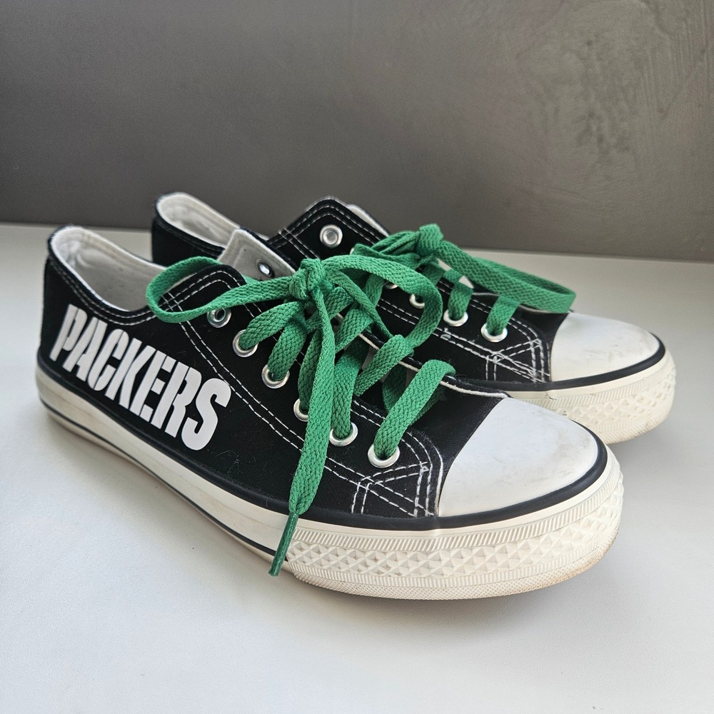 Green Bay Packers Canvas Low Top Sneakers Black Green‎ Women's Size 39 8.5 E-LOV